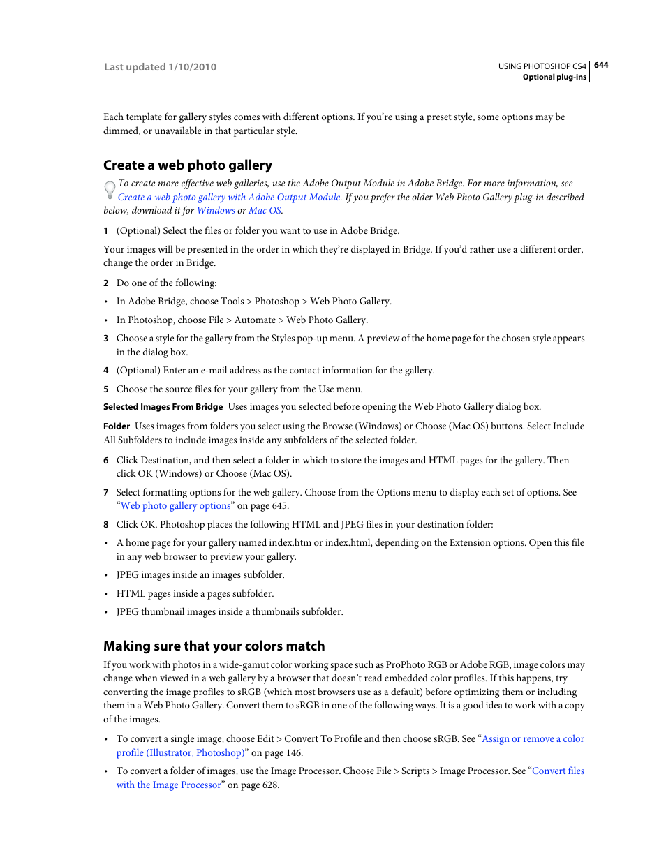 Create a web photo gallery, Making sure that your colors match | Adobe Photoshop CS4 User Manual | Page 651 / 707