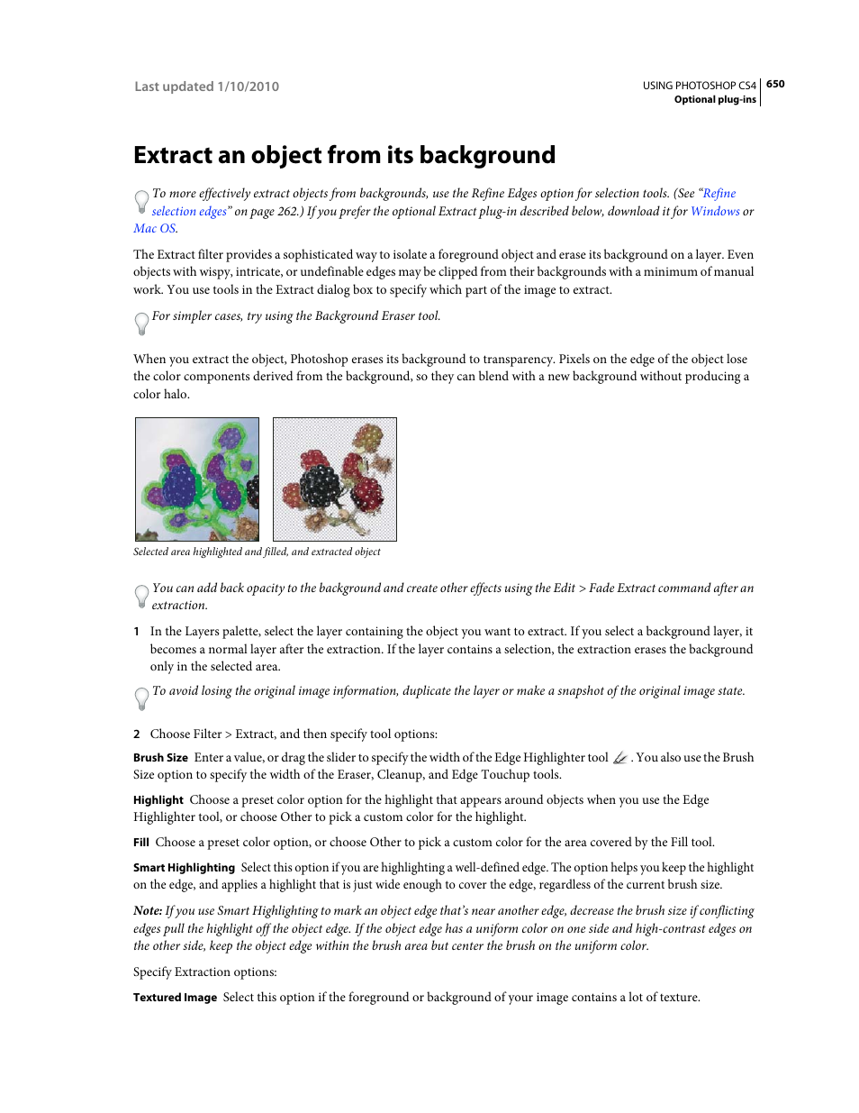 Extract an object from its background | Adobe Photoshop CS4 User Manual | Page 657 / 707