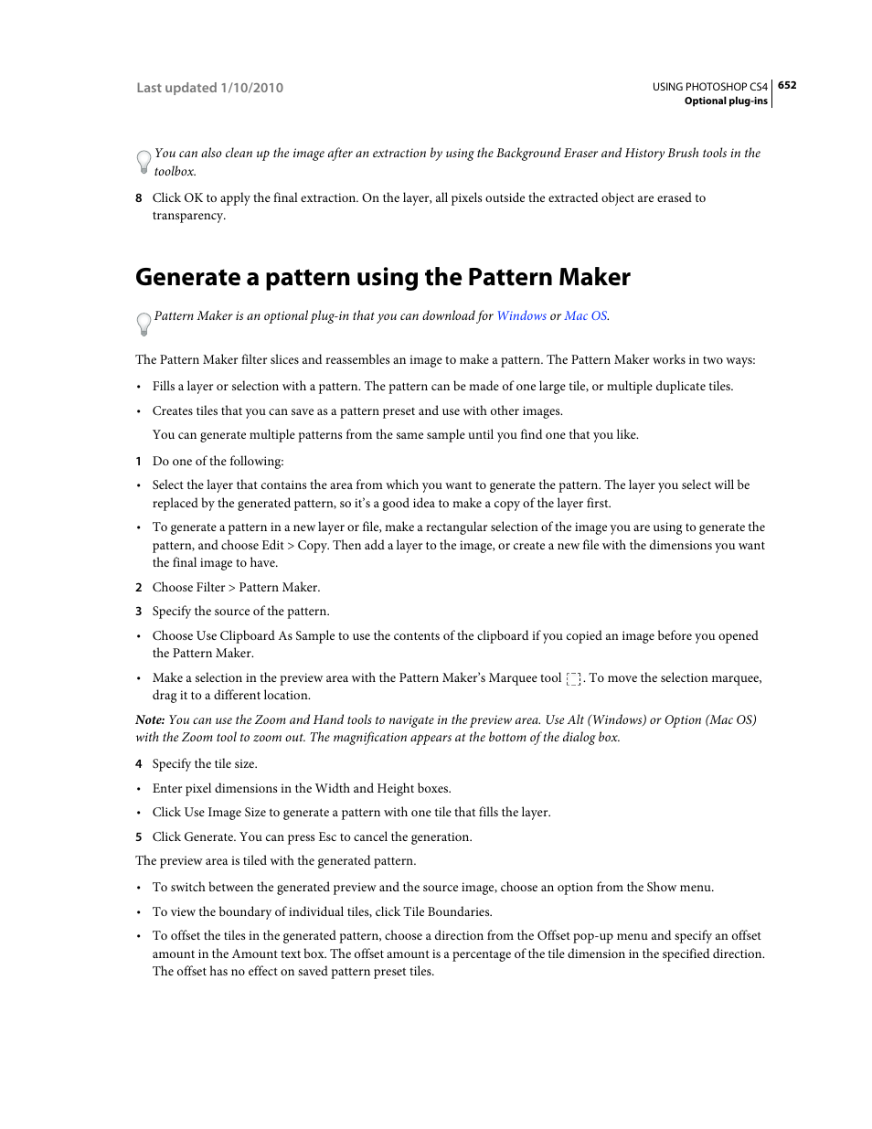 Generate a pattern using the pattern maker | Adobe Photoshop CS4 User Manual | Page 659 / 707