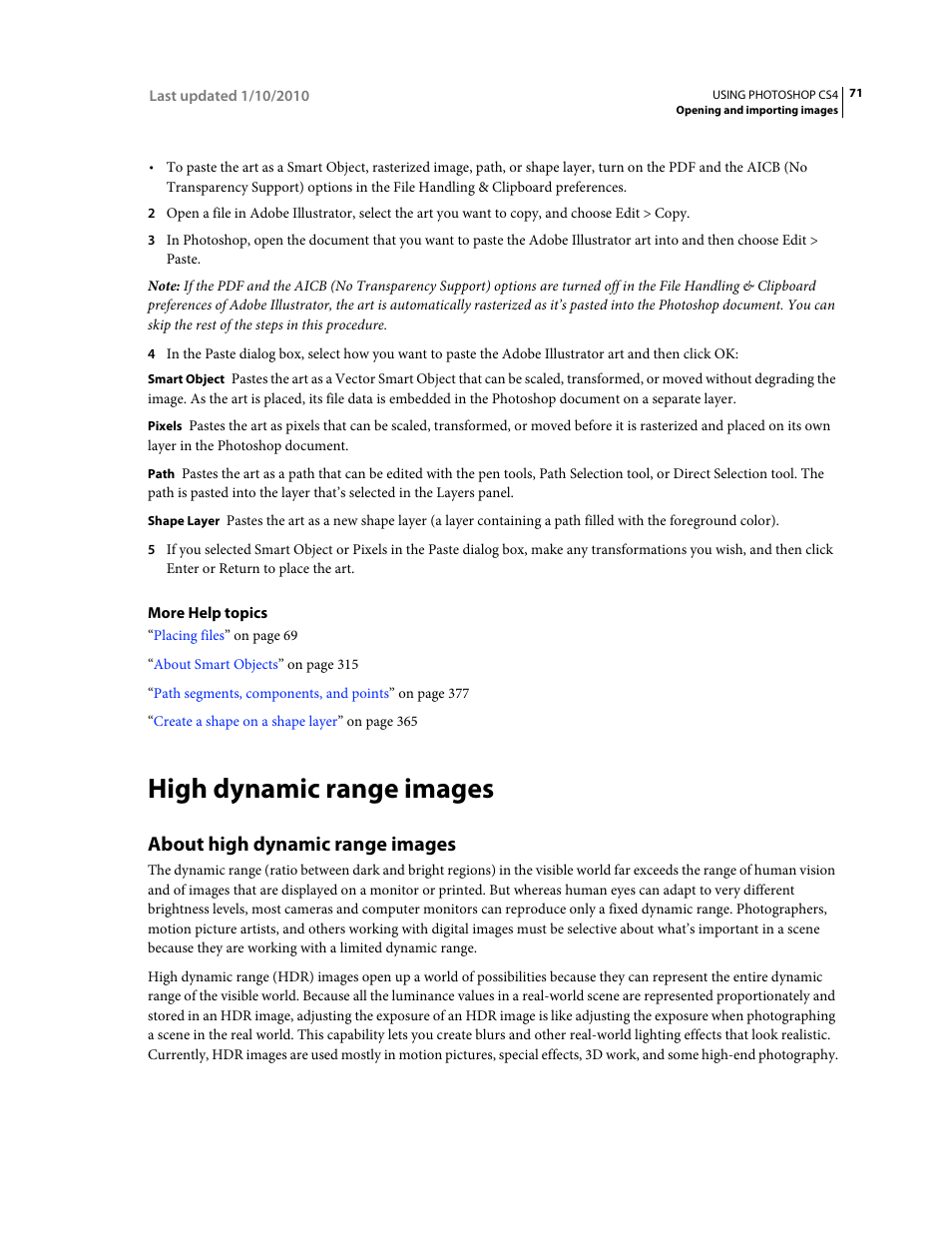 High dynamic range images, About high dynamic range images | Adobe Photoshop CS4 User Manual | Page 78 / 707