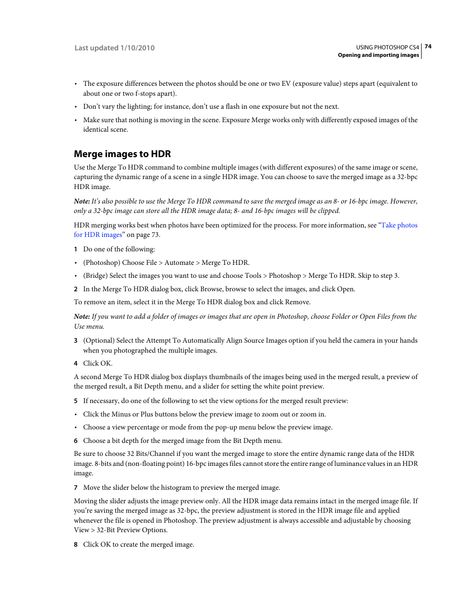 Merge images to hdr | Adobe Photoshop CS4 User Manual | Page 81 / 707