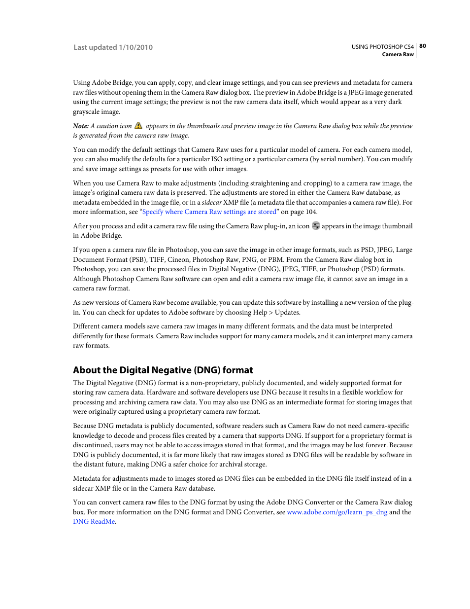 About the digital negative (dng) format | Adobe Photoshop CS4 User Manual | Page 87 / 707