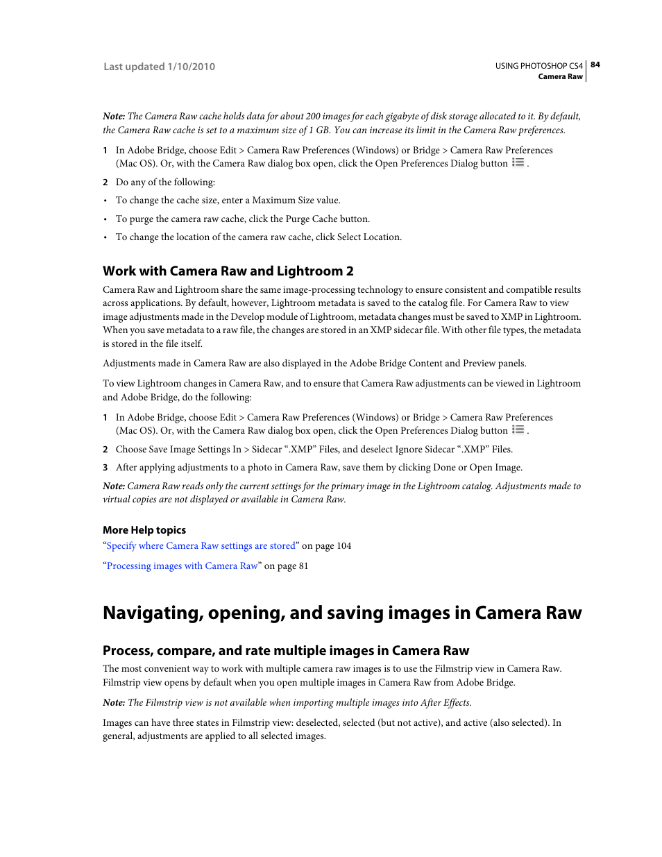 Work with camera raw and lightroom 2, Work with camera raw and lightroom | Adobe Photoshop CS4 User Manual | Page 91 / 707