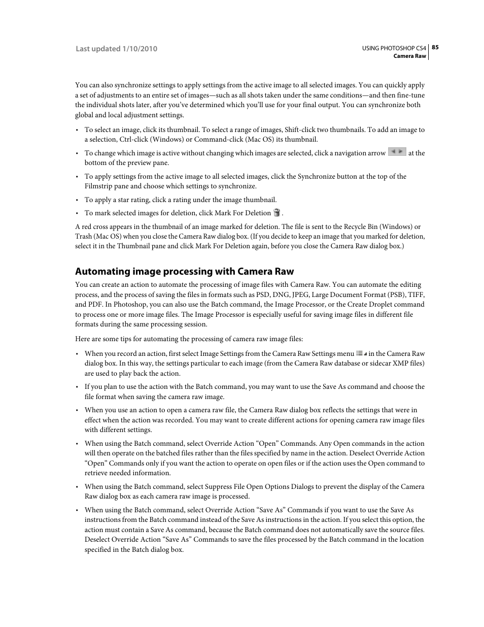 Automating image processing with camera raw | Adobe Photoshop CS4 User Manual | Page 92 / 707