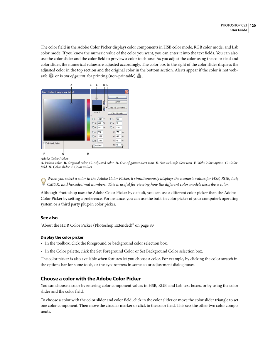 Choose a color with the adobe color picker | Adobe Photoshop CS3 User Manual | Page 127 / 681