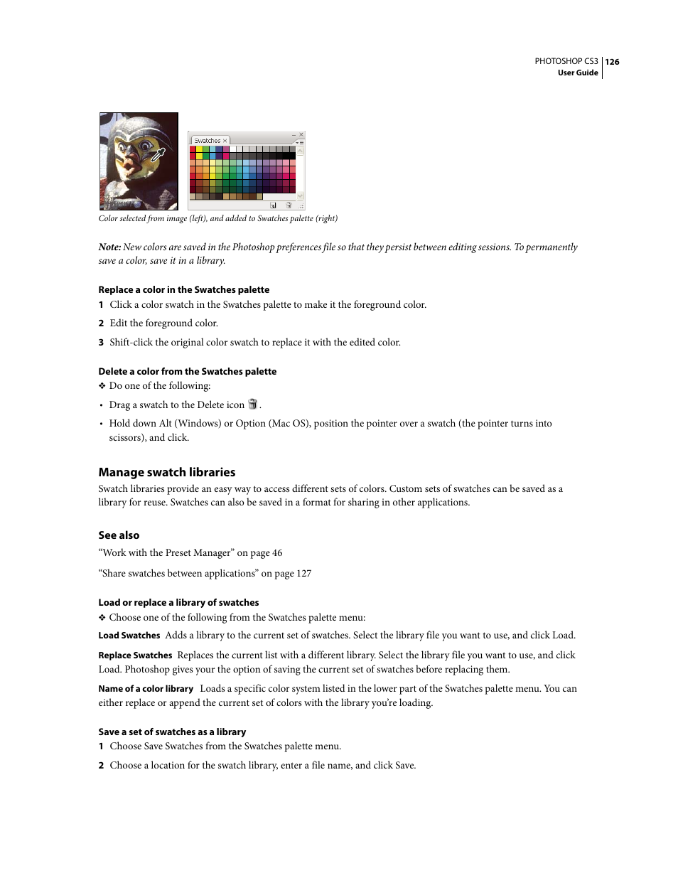 Manage swatch libraries | Adobe Photoshop CS3 User Manual | Page 133 / 681