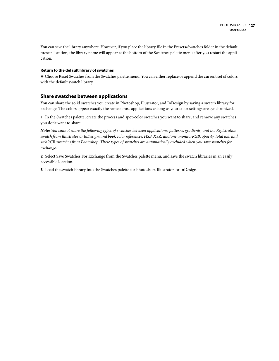 Share swatches between applications | Adobe Photoshop CS3 User Manual | Page 134 / 681