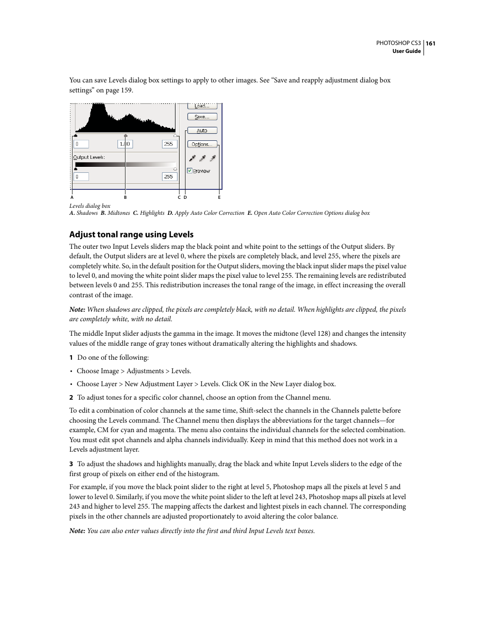 Adjust tonal range using levels | Adobe Photoshop CS3 User Manual | Page 168 / 681