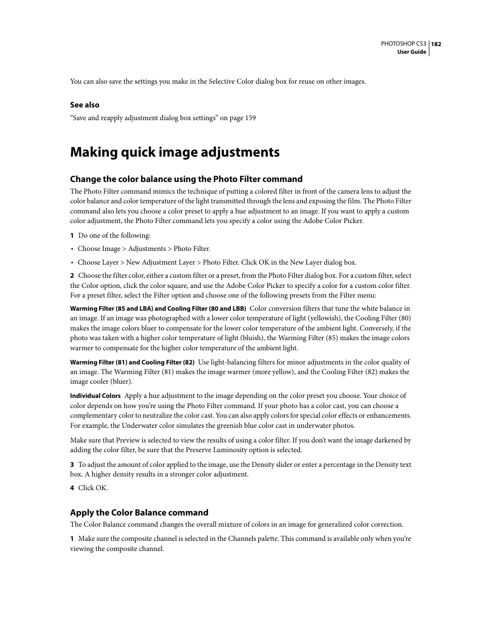 Making quick image adjustments, Apply the color balance command | Adobe Photoshop CS3 User Manual | Page 189 / 681