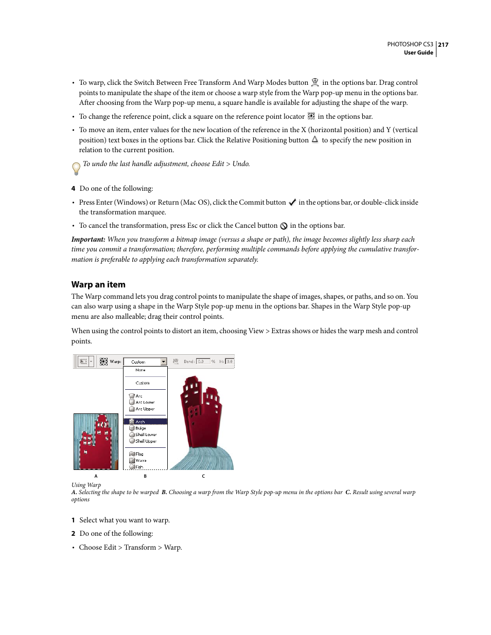 Warp an item | Adobe Photoshop CS3 User Manual | Page 224 / 681