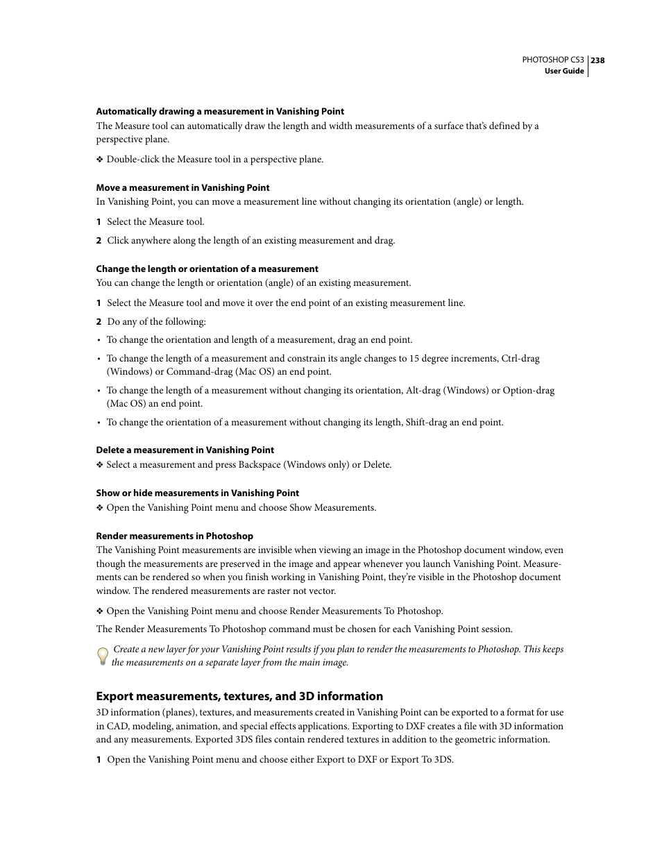 Export measurements, textures, and 3d information | Adobe Photoshop CS3 User Manual | Page 245 / 681