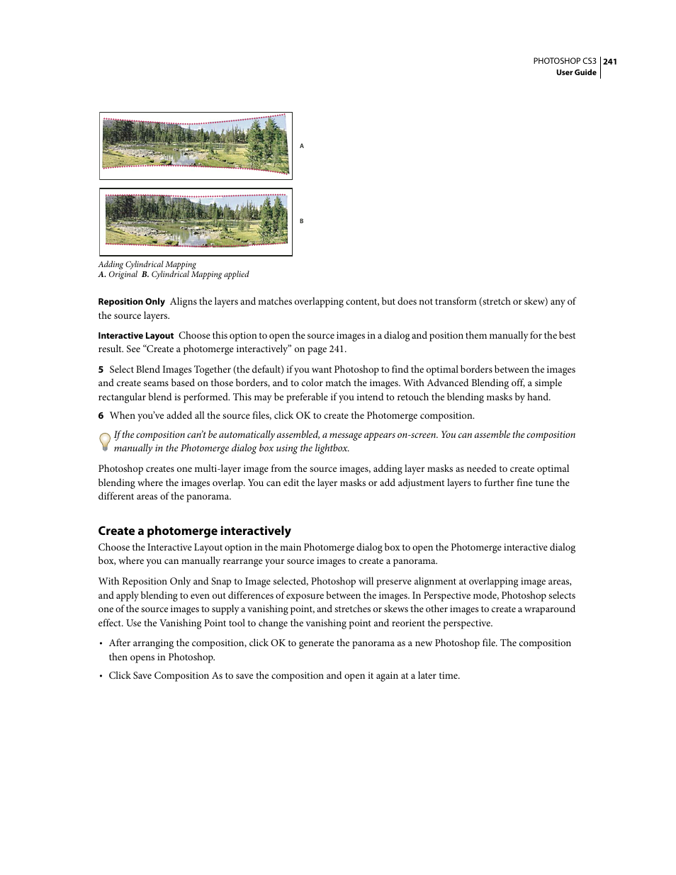 Create a photomerge interactively | Adobe Photoshop CS3 User Manual | Page 248 / 681