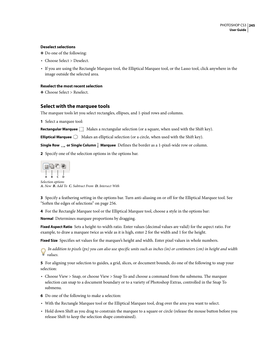 Select with the marquee tools | Adobe Photoshop CS3 User Manual | Page 252 / 681