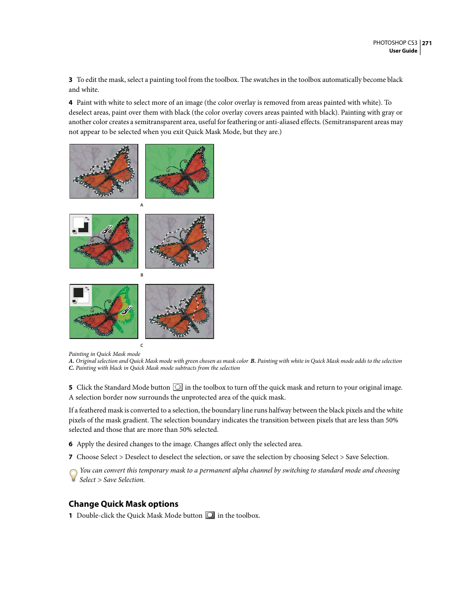 Change quick mask options | Adobe Photoshop CS3 User Manual | Page 278 / 681