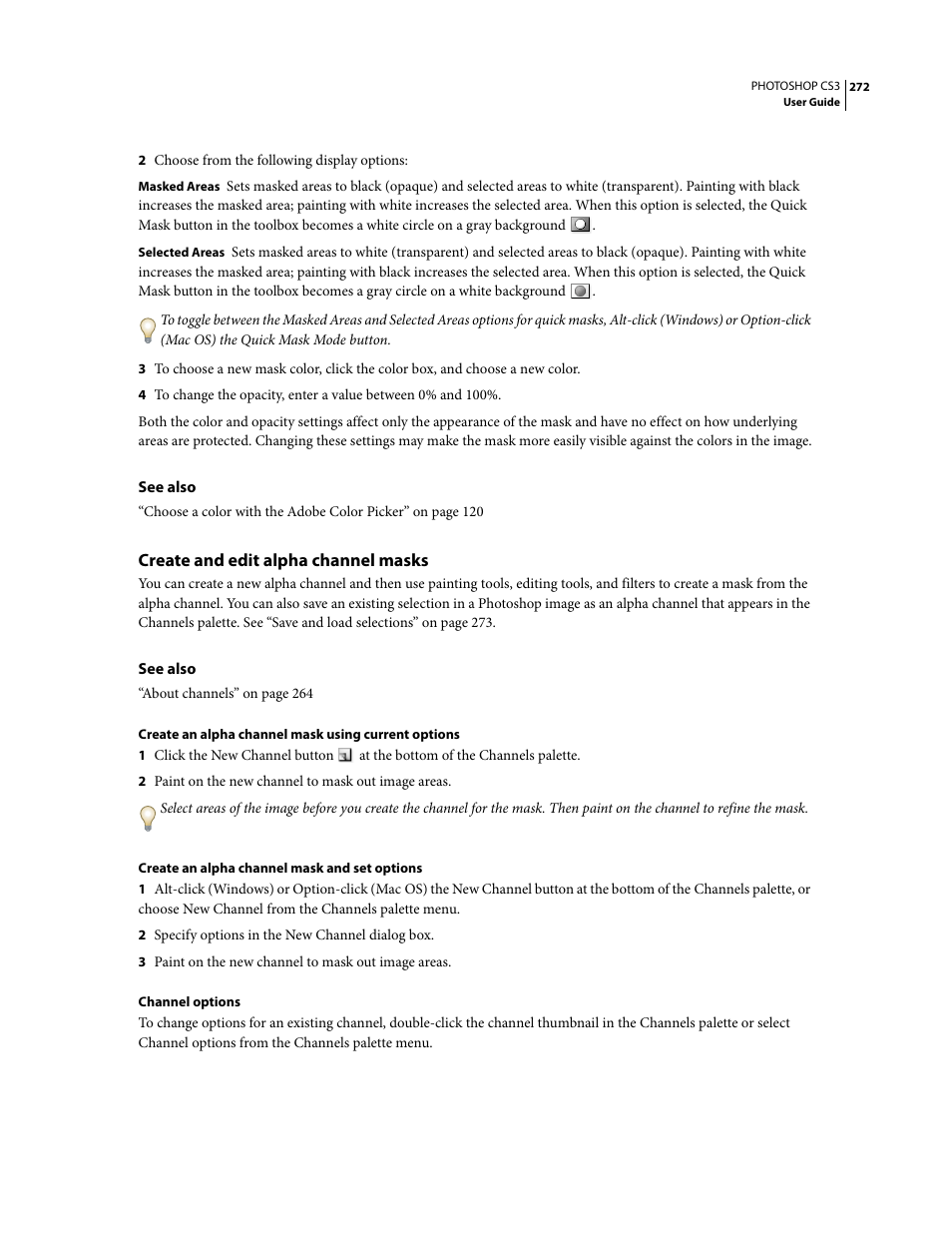 Create and edit alpha channel masks | Adobe Photoshop CS3 User Manual | Page 279 / 681