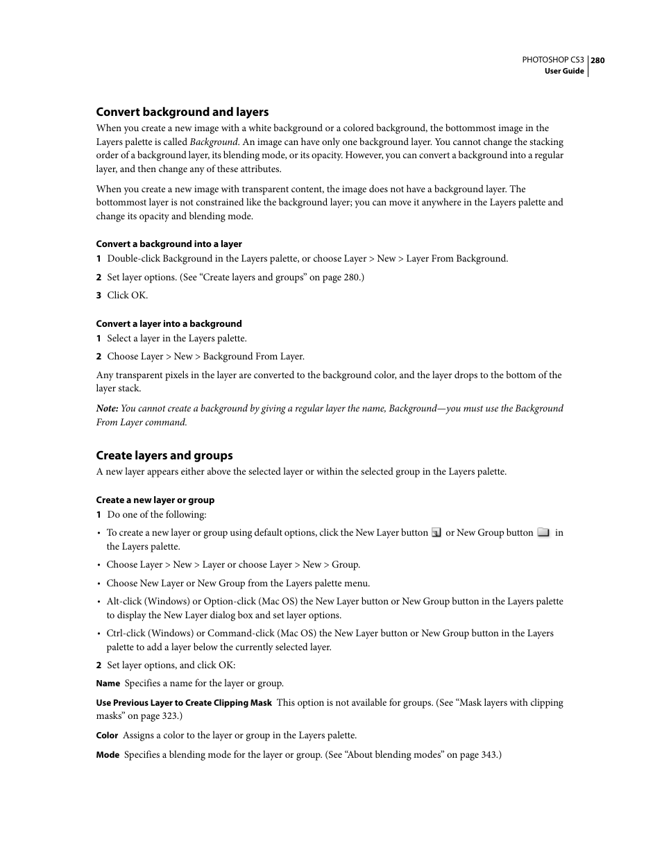 Convert background and layers, Create layers and groups | Adobe Photoshop CS3 User Manual | Page 287 / 681