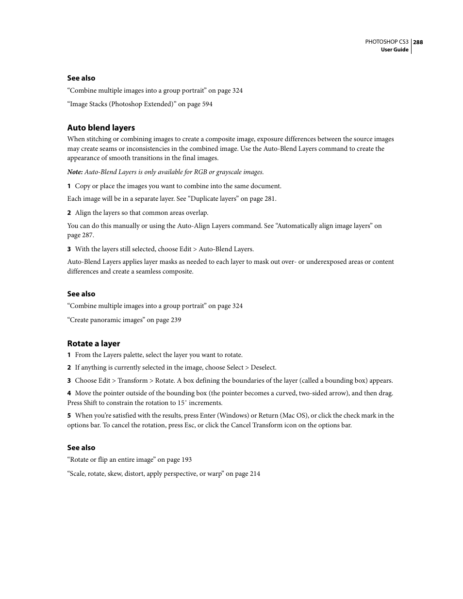 Auto blend layers, Rotate a layer | Adobe Photoshop CS3 User Manual | Page 295 / 681