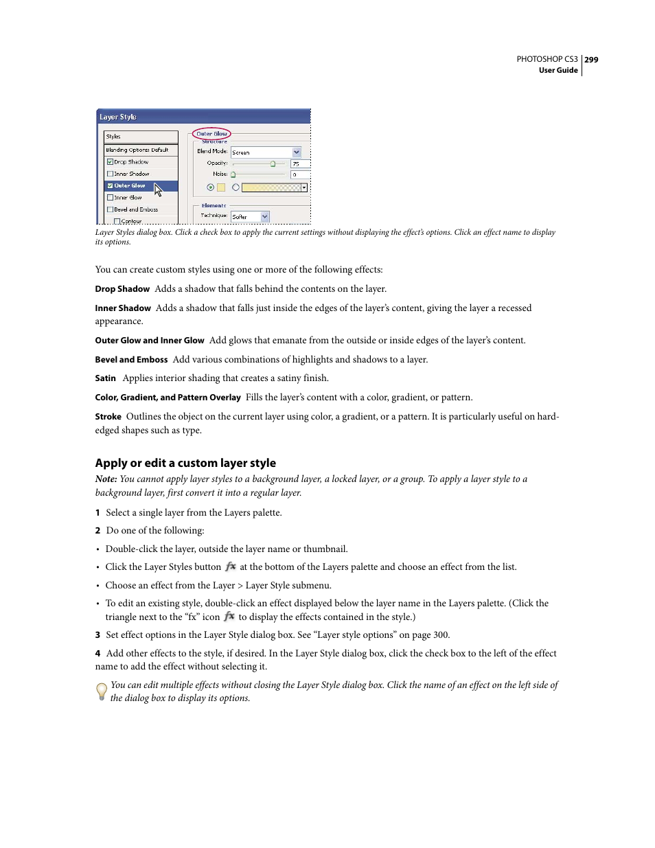 Apply or edit a custom layer style | Adobe Photoshop CS3 User Manual | Page 306 / 681