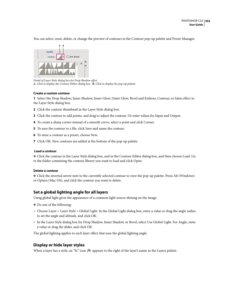 Set a global lighting angle for all layers, Display or hide layer styles | Adobe Photoshop CS3 User Manual | Page 309 / 681