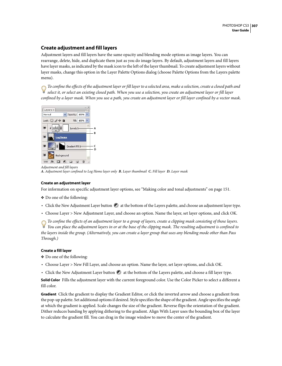 Create adjustment and fill layers | Adobe Photoshop CS3 User Manual | Page 314 / 681