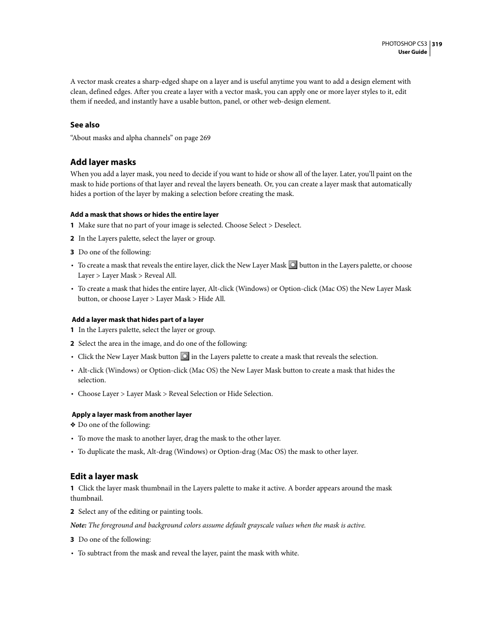 Add layer masks, Edit a layer mask | Adobe Photoshop CS3 User Manual | Page 326 / 681