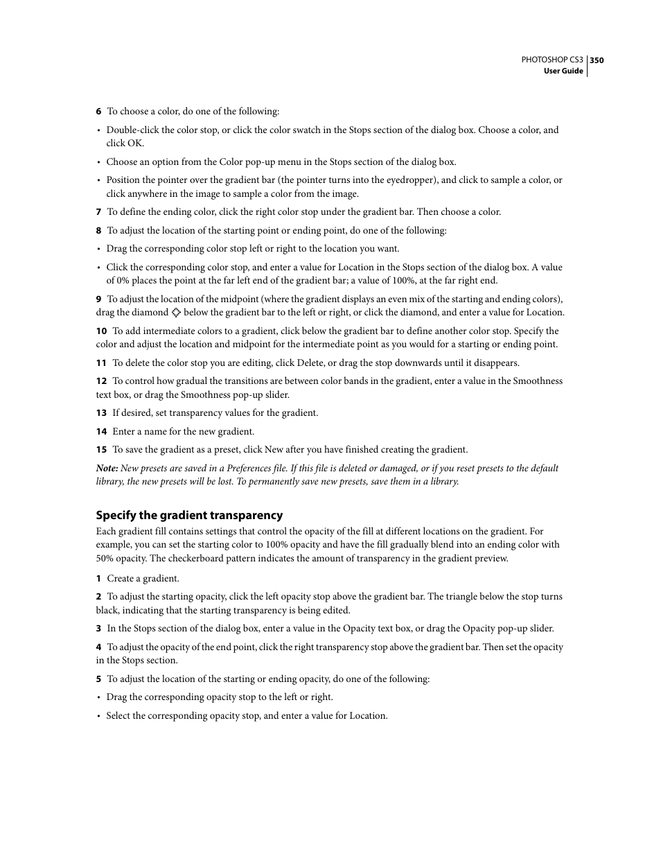 Specify the gradient transparency | Adobe Photoshop CS3 User Manual | Page 357 / 681