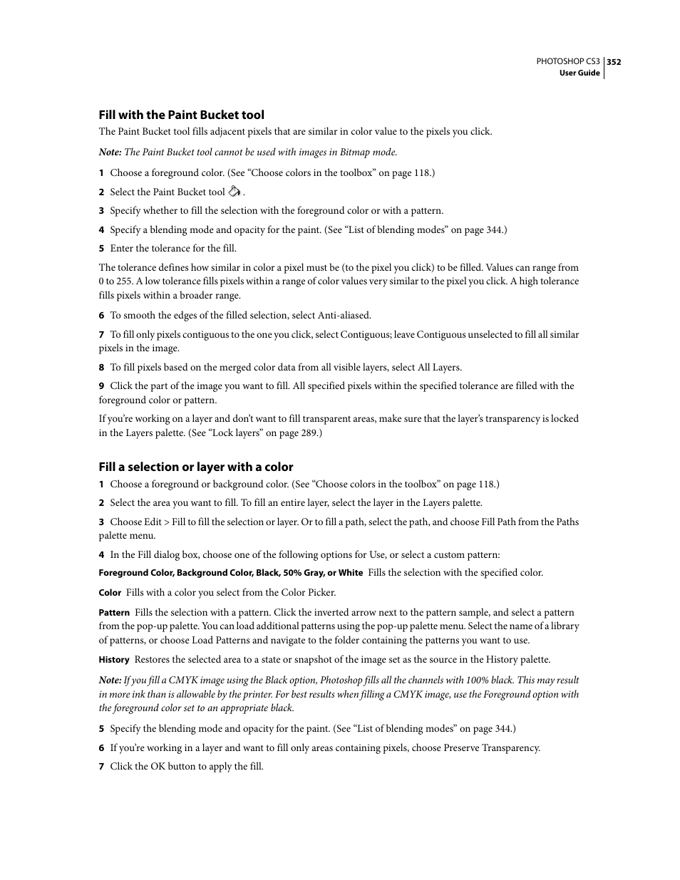 Fill with the paint bucket tool, Fill a selection or layer with a color | Adobe Photoshop CS3 User Manual | Page 359 / 681