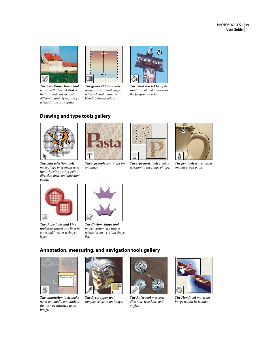 Drawing and type tools gallery | Adobe Photoshop CS3 User Manual | Page 36 / 681