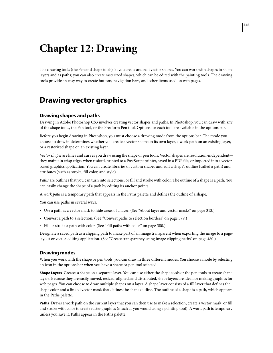 Chapter 12: drawing, Drawing vector graphics, Drawing shapes and paths | Drawing modes | Adobe Photoshop CS3 User Manual | Page 365 / 681