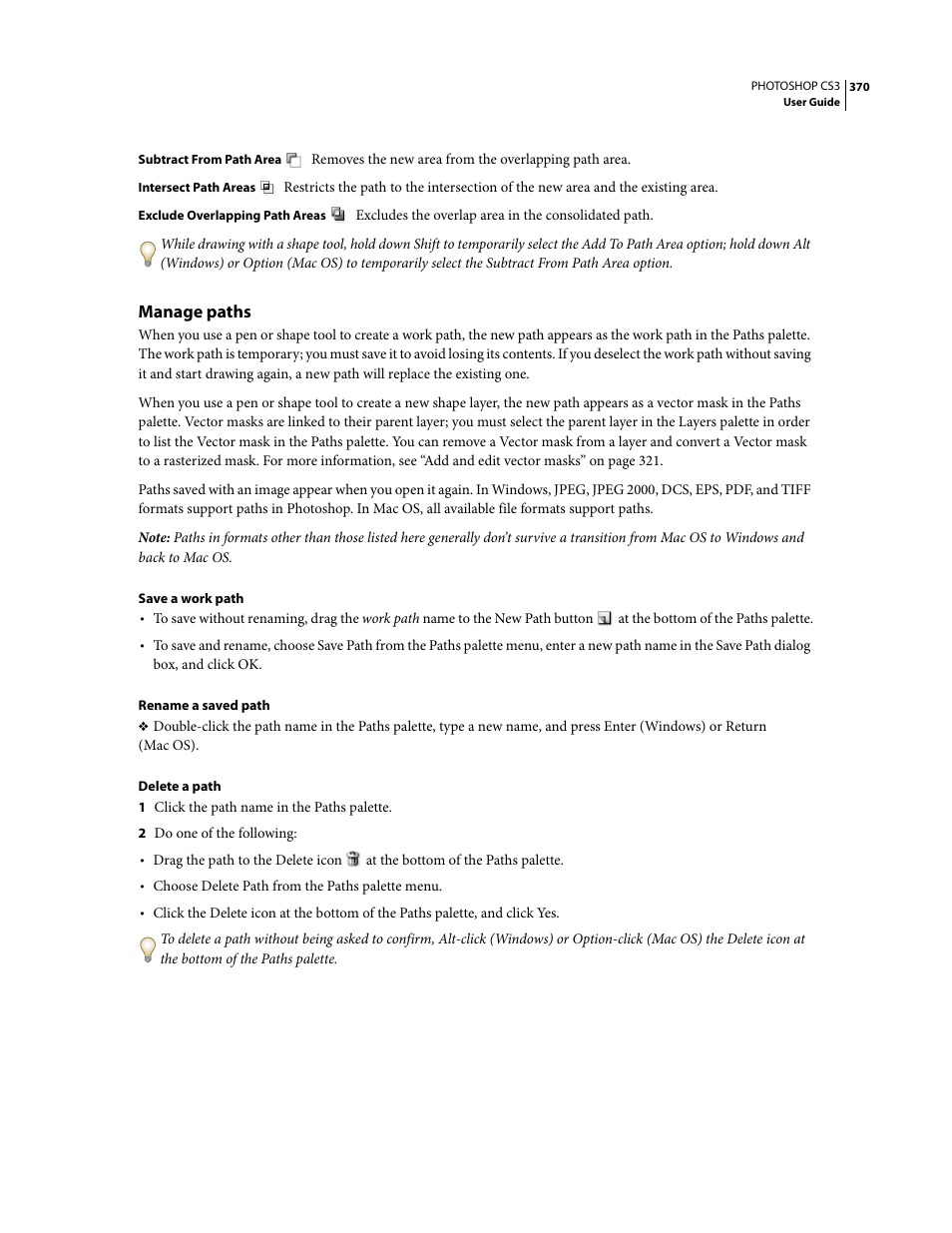 Manage paths | Adobe Photoshop CS3 User Manual | Page 377 / 681