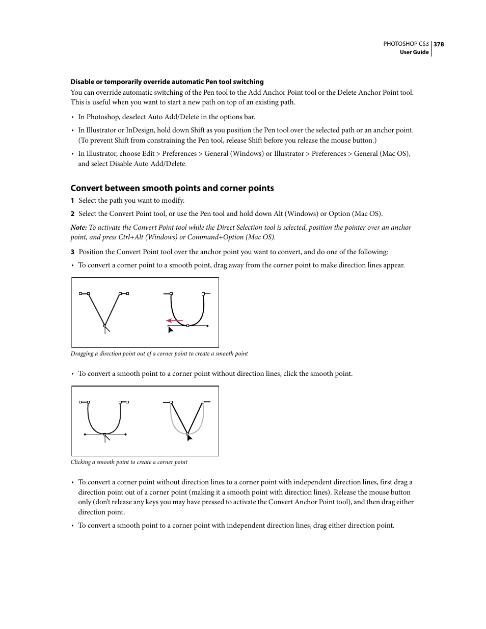 Convert between smooth points and corner points | Adobe Photoshop CS3 User Manual | Page 385 / 681