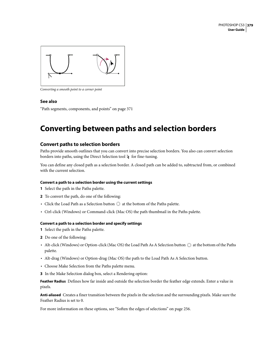 Converting between paths and selection borders, Convert paths to selection borders | Adobe Photoshop CS3 User Manual | Page 386 / 681