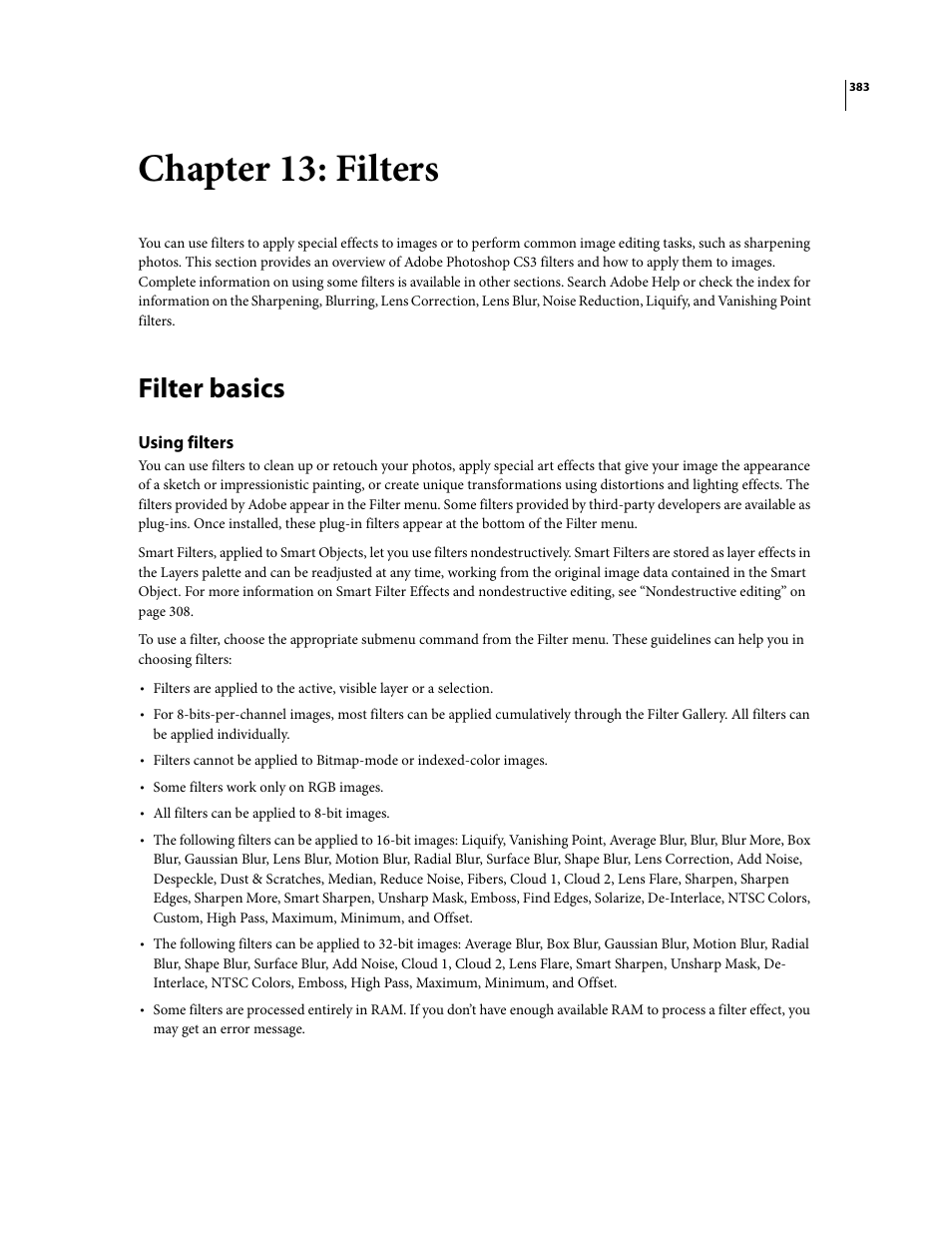 Chapter 13: filters, Filter basics, Using filters | Adobe Photoshop CS3 User Manual | Page 390 / 681