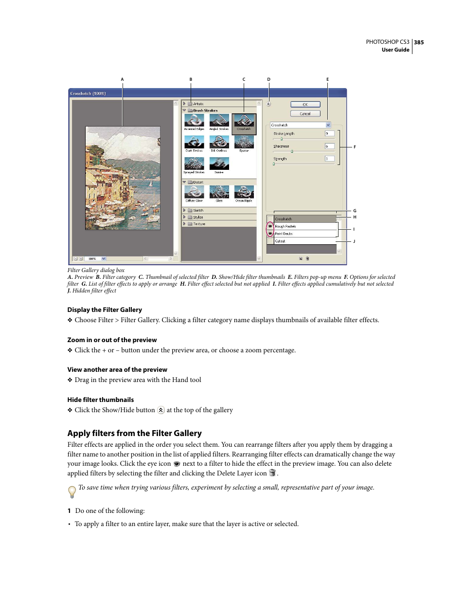 Apply filters from the filter gallery | Adobe Photoshop CS3 User Manual | Page 392 / 681