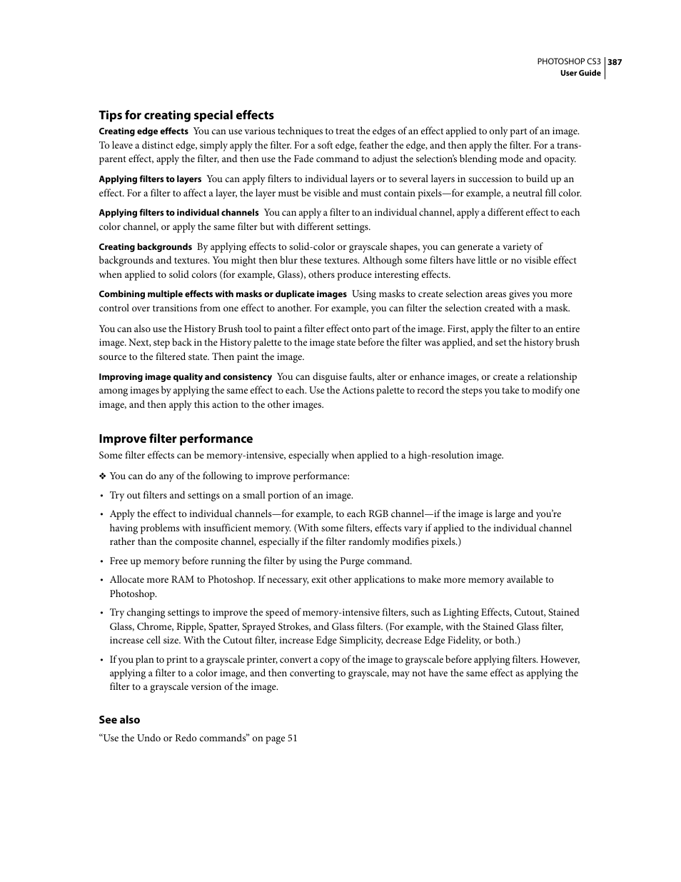 Tips for creating special effects, Improve filter performance | Adobe Photoshop CS3 User Manual | Page 394 / 681