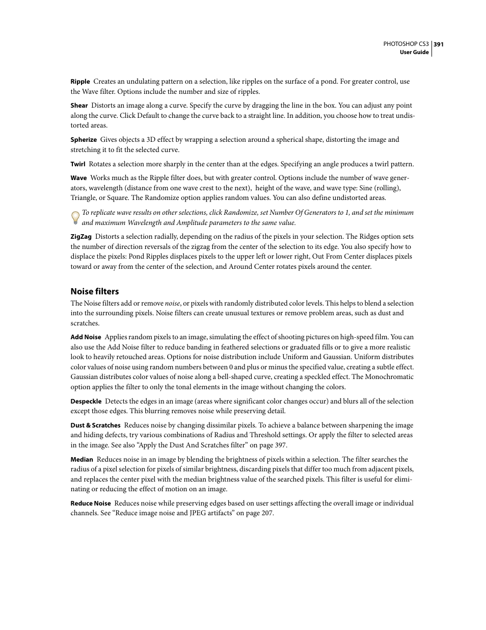 Noise filters | Adobe Photoshop CS3 User Manual | Page 398 / 681