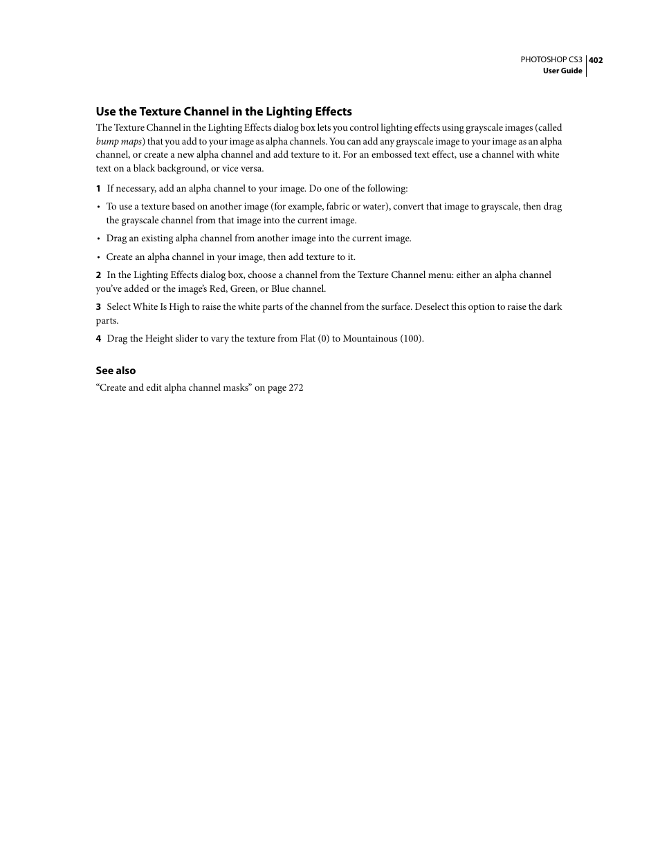Use the texture channel in the lighting effects | Adobe Photoshop CS3 User Manual | Page 409 / 681