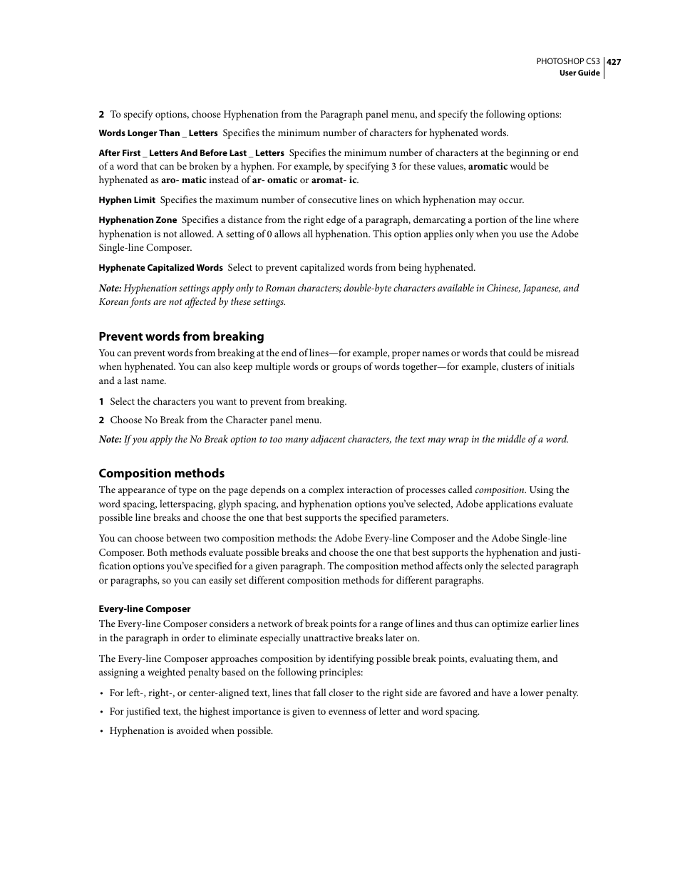 Prevent words from breaking, Composition methods | Adobe Photoshop CS3 User Manual | Page 434 / 681