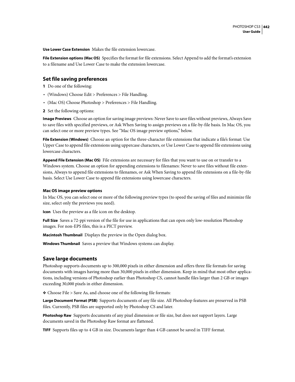 Set file saving preferences, Save large documents | Adobe Photoshop CS3 User Manual | Page 449 / 681