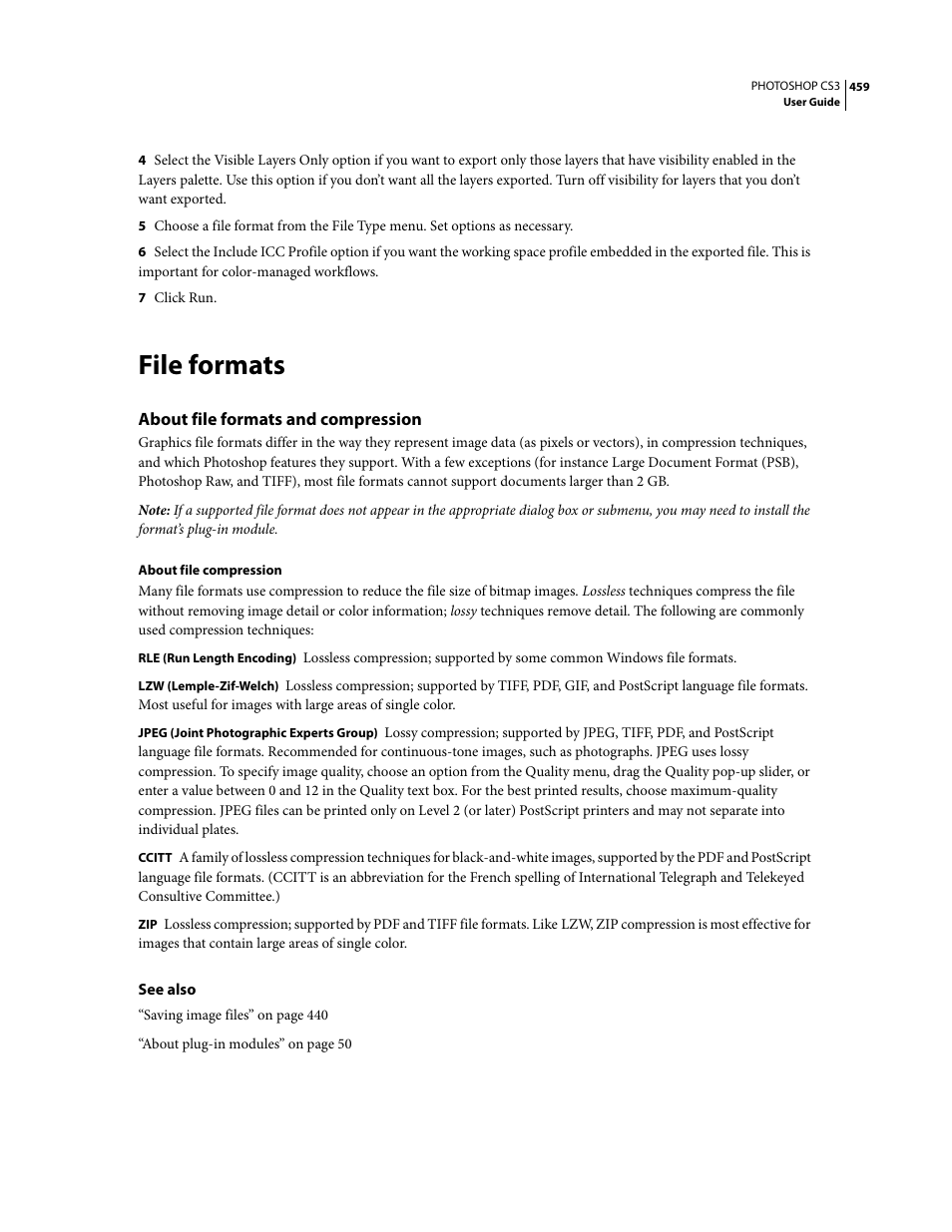 File formats, About file formats and compression | Adobe Photoshop CS3 User Manual | Page 466 / 681