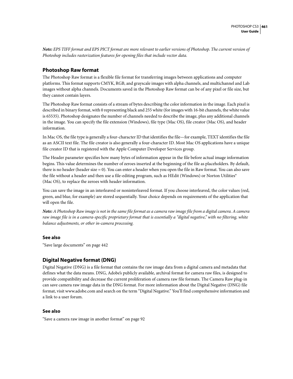 Photoshop raw format, Digital negative format (dng) | Adobe Photoshop CS3 User Manual | Page 468 / 681