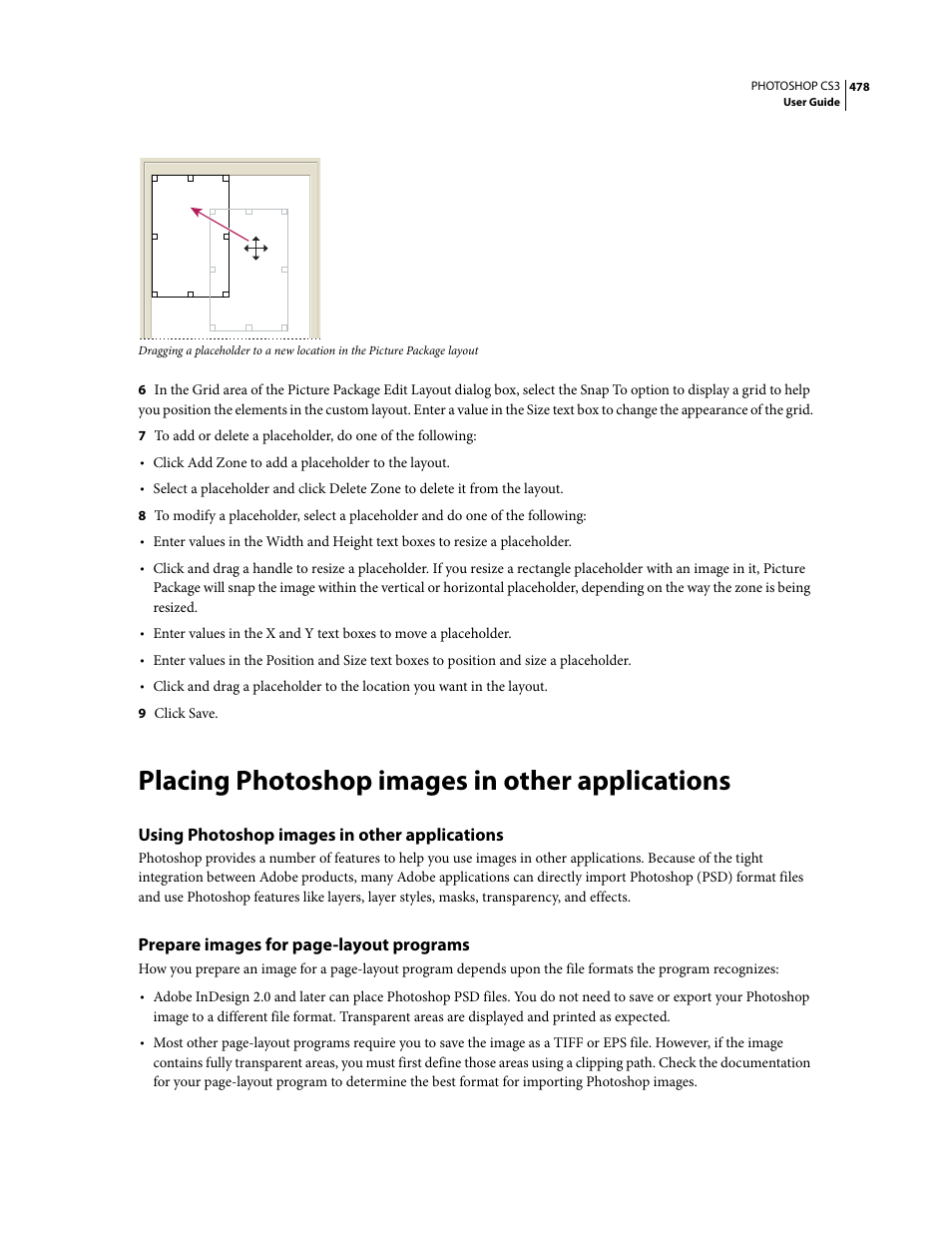 Placing photoshop images in other applications, Using photoshop images in other applications | Adobe Photoshop CS3 User Manual | Page 485 / 681