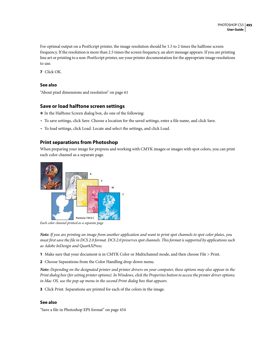 Save or load halftone screen settings, Print separations from photoshop | Adobe Photoshop CS3 User Manual | Page 502 / 681