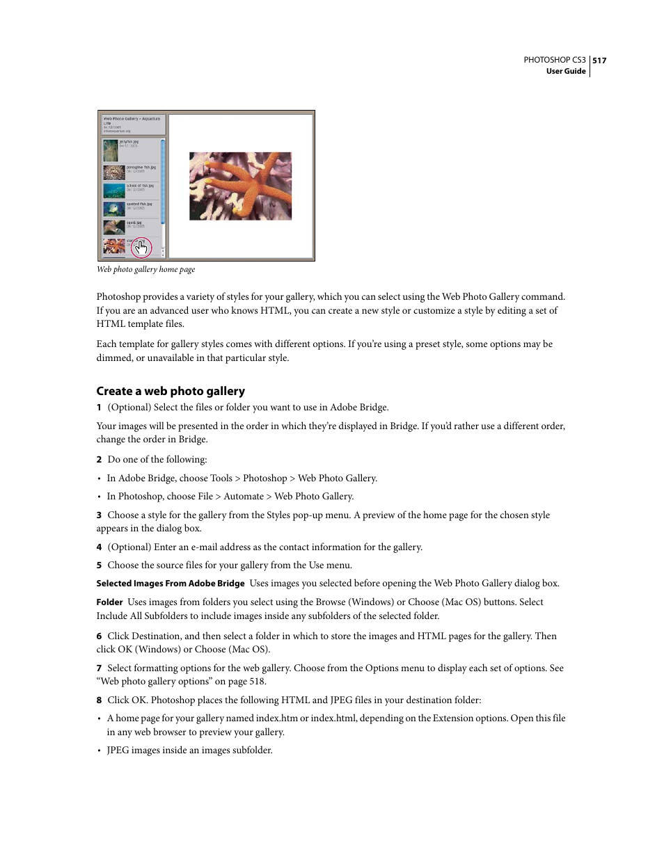 Create a web photo gallery | Adobe Photoshop CS3 User Manual | Page 524 / 681