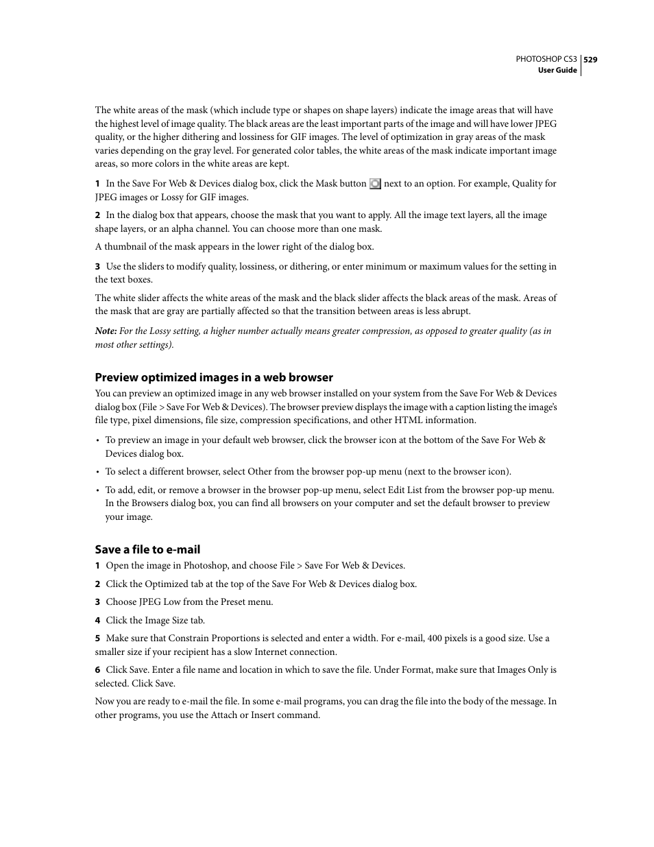 Preview optimized images in a web browser, Save a file to e-mail | Adobe Photoshop CS3 User Manual | Page 536 / 681