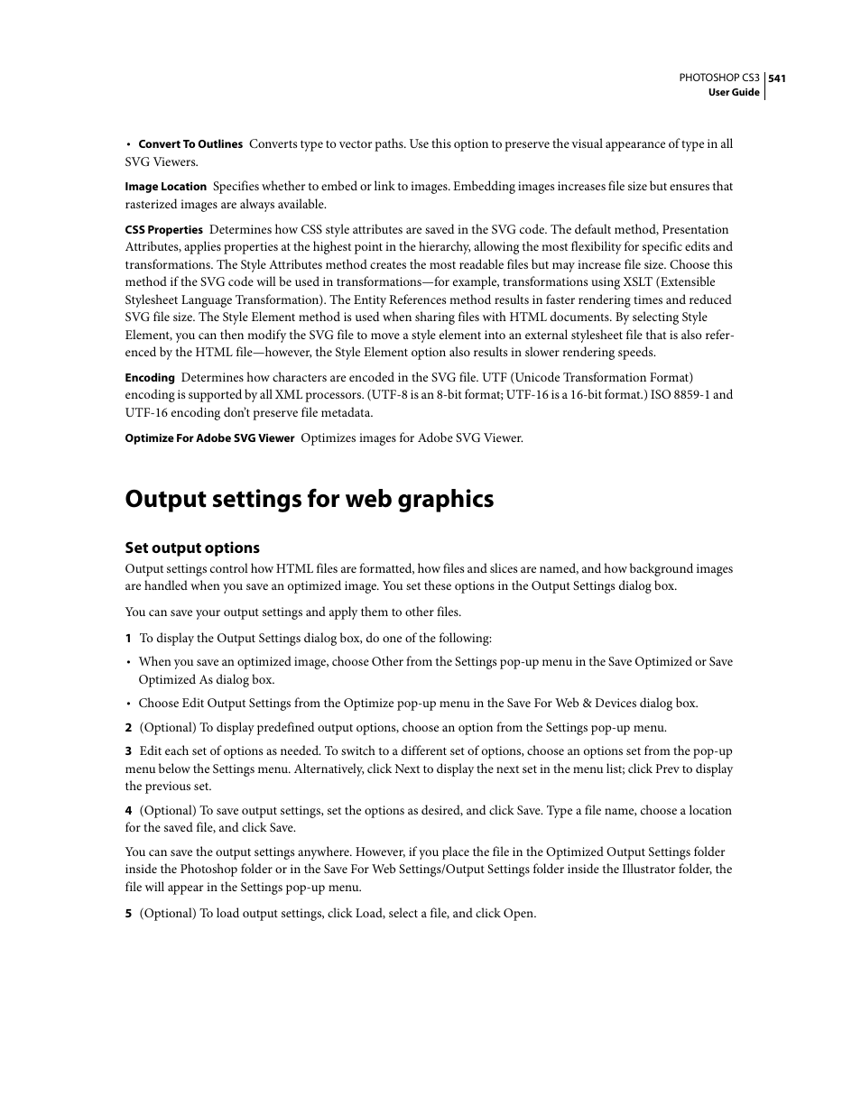 Output settings for web graphics, Set output options | Adobe Photoshop CS3 User Manual | Page 548 / 681