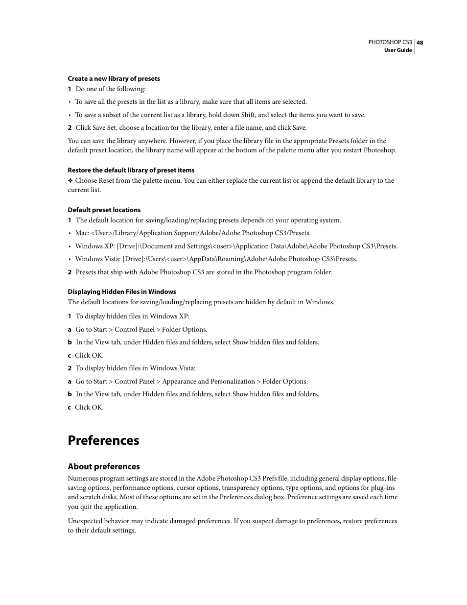 Preferences, About preferences | Adobe Photoshop CS3 User Manual | Page 55 / 681