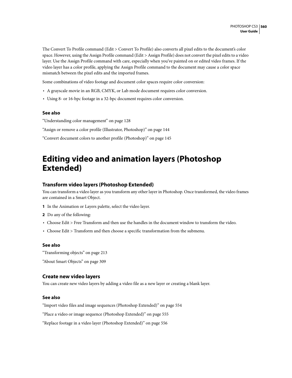 Transform video layers (photoshop extended), Create new video layers | Adobe Photoshop CS3 User Manual | Page 567 / 681