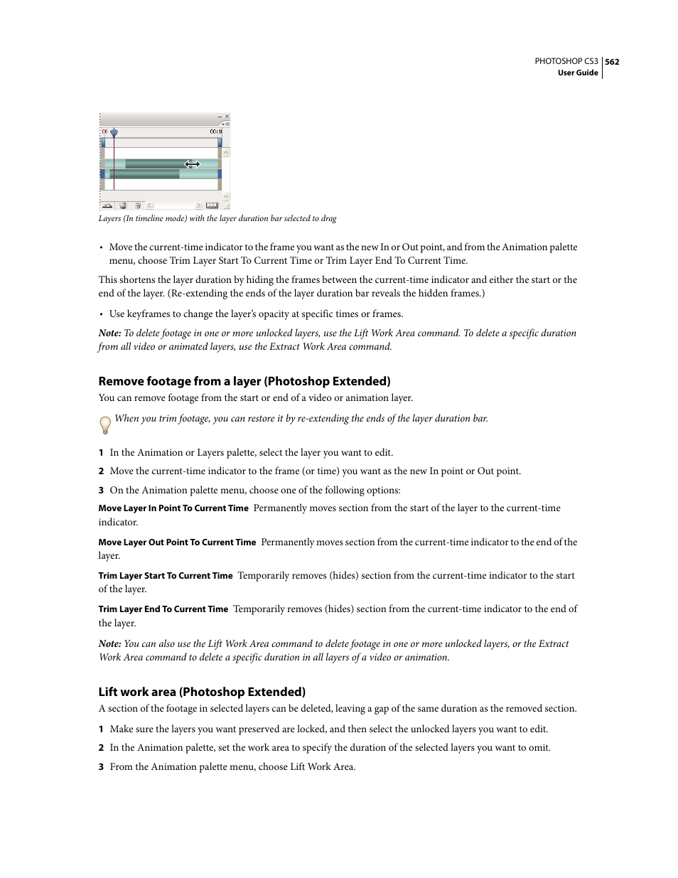 Remove footage from a layer (photoshop extended), Lift work area (photoshop extended) | Adobe Photoshop CS3 User Manual | Page 569 / 681