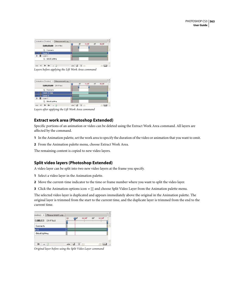 Extract work area (photoshop extended), Split video layers (photoshop extended) | Adobe Photoshop CS3 User Manual | Page 570 / 681